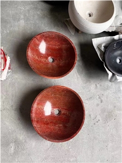 Iran Red Travertine Round Wash Wash Basinsfor Bathroom Decor Iran Red Travertine Round Wash Wash Basinsfor Bathroom Decor