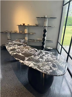 Oval Design Arabescato Marble Dining Table For 4 Seaters