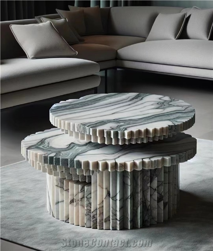 Oval Design Arabescato Marble Dining Table For 4 Seaters