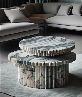 Oval Design Arabescato Marble Dining Table For 4 Seaters