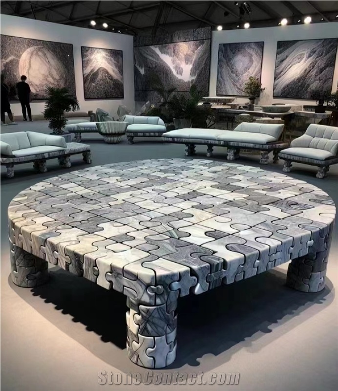 Oval Design Arabescato Marble Dining Table For 4 Seaters