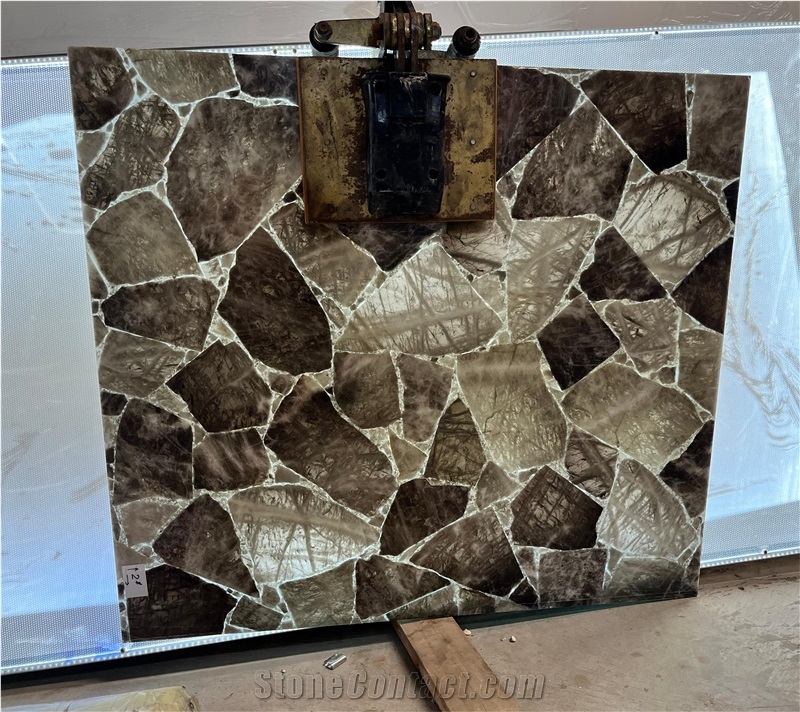 Smoky Quartz Semiprecious Stone Panels, Smoky Lighting Wall Panel