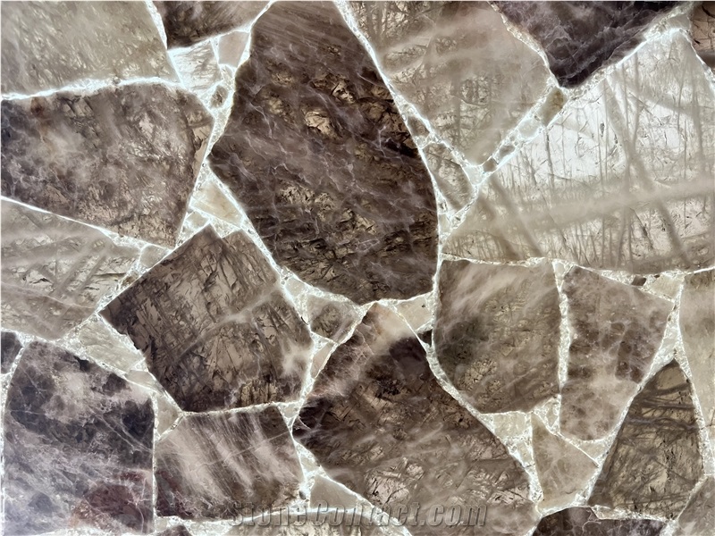 Smoky Quartz Semiprecious Stone Panels, Smoky Lighting Wall Panel