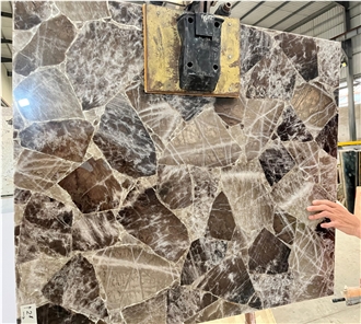 Smoky Quartz Semiprecious Stone Panels, Smoky Lighting Wall Panel
