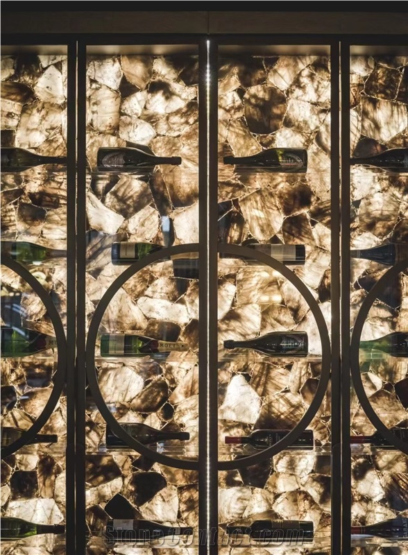 Smoky Quartz Semiprecious Stone Panels, Smoky Lighting Wall Panel