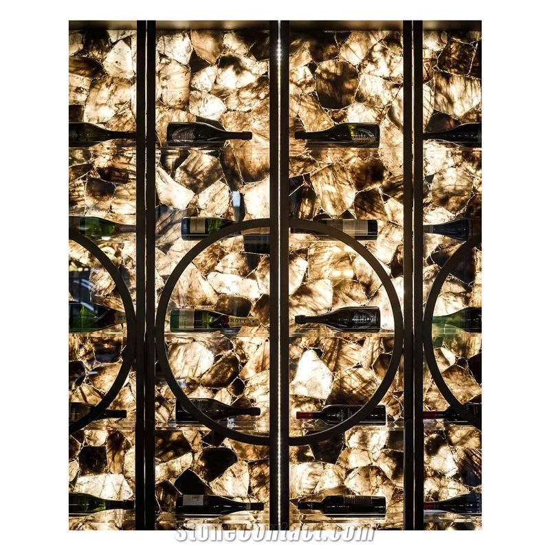 Smoky  Semi Precious Stone Wall Panel, Backlitt Smoky Wall