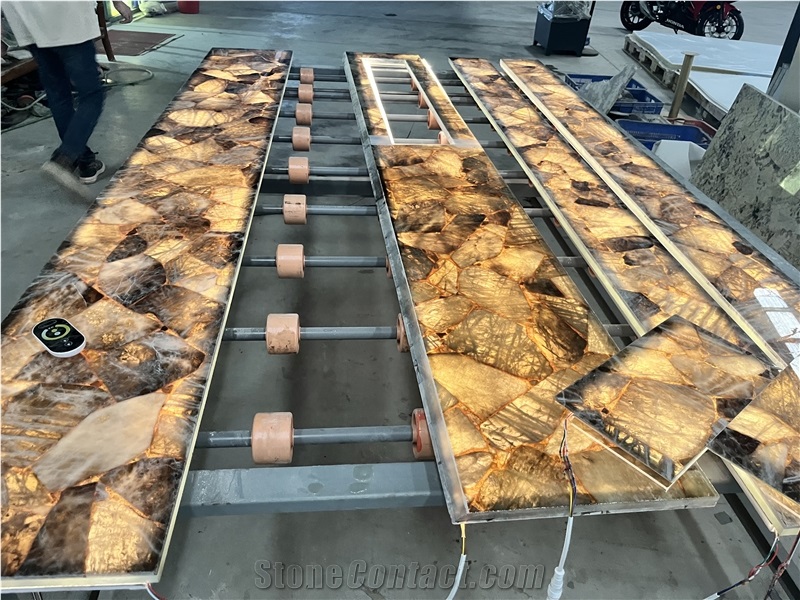 Smoky  Semi Precious Stone Wall Panel, Backlitt Smoky Wall
