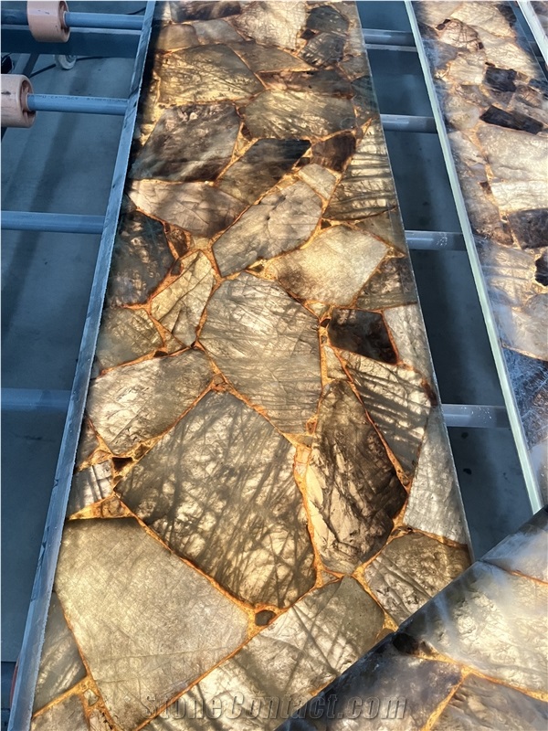 Smoky  Semi Precious Stone Wall Panel, Backlitt Smoky Wall