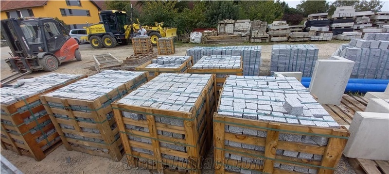 Bergama Grey Granite Cube Stone, Cobble Stone
