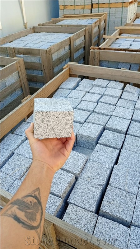 Bergama Grey Granite Cube Stone, Cobble Stone