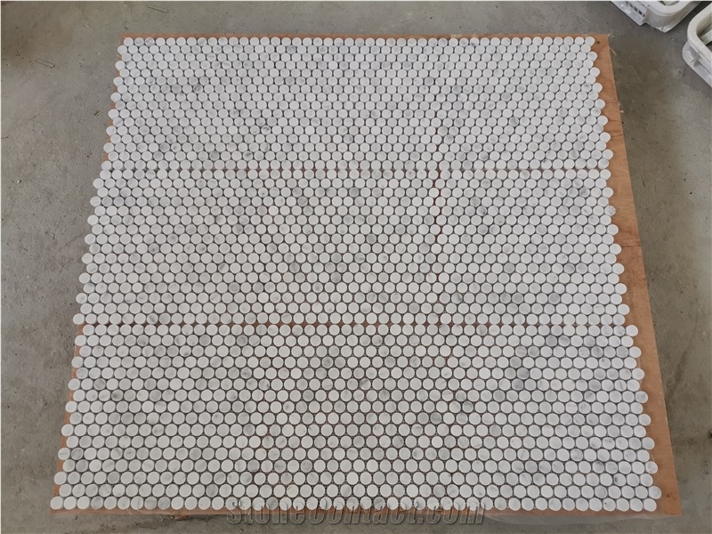 Round Penny Circle Marble Mosaic Tiles For Bathroom Wall