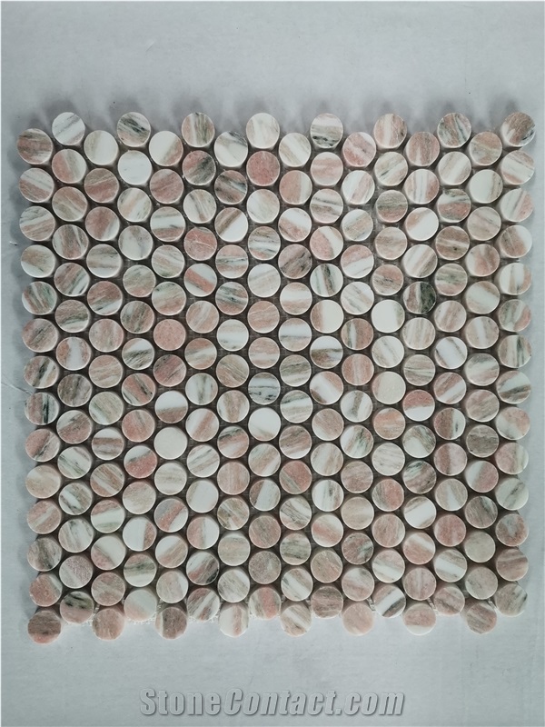 Round Penny Circle Marble Mosaic Tiles For Bathroom Wall