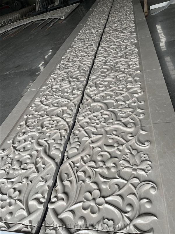 3D CNC Beige Marble Carving Wall  Relief