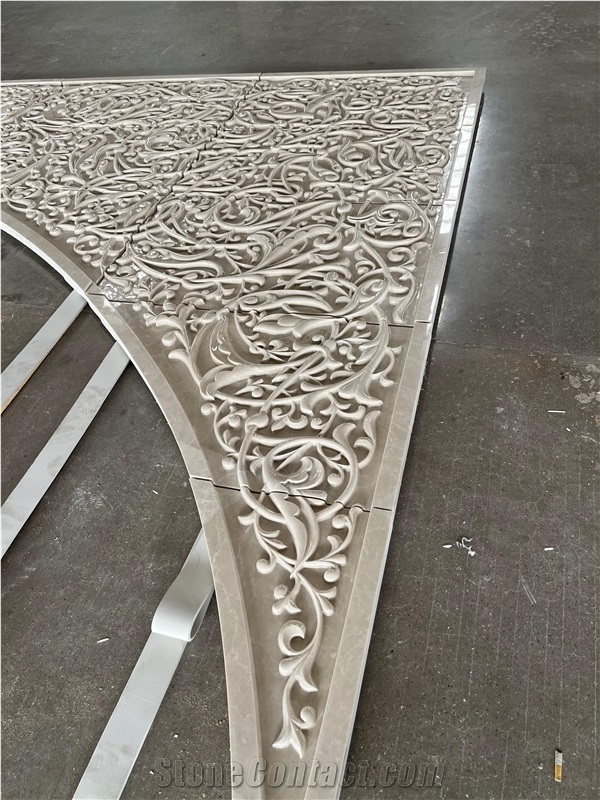 3D CNC Beige Marble Carving Wall  Relief