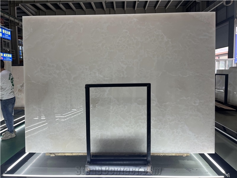 White Onyx Slabs With Brown Veins For Bathroom