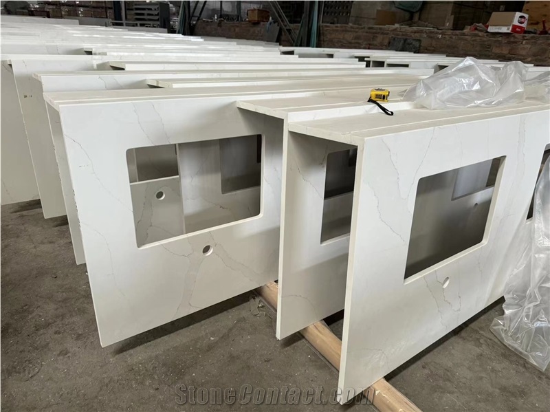 Custom Calacatta Quartz Bathroom Vanity Tops With Apron