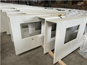 Custom Calacatta Quartz Bathroom Vanity Tops With Apron