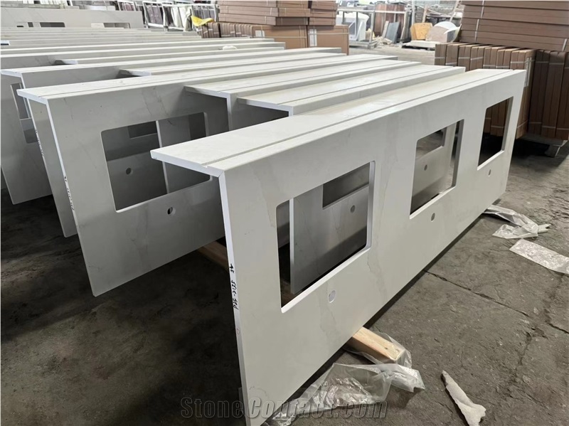 Custom Calacatta Quartz Bathroom Vanity Tops With Apron