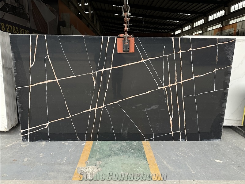 Artificial Black And White Veins Stone Slabs Quartz Tiles
