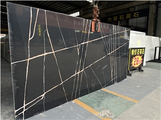Artificial Black And White Veins Stone Slabs Quartz Tiles