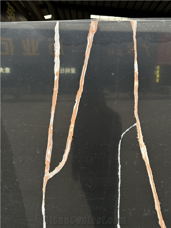 Artificial Black And White Veins Stone Slabs Quartz Tiles