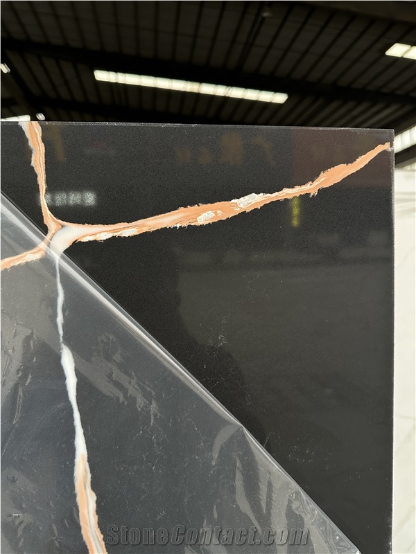 Artificial Black And White Veins Stone Slabs Quartz Tiles