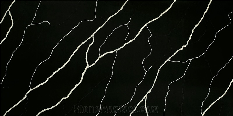 Calacatta Black Quartz Slabs From Vietnam Factory