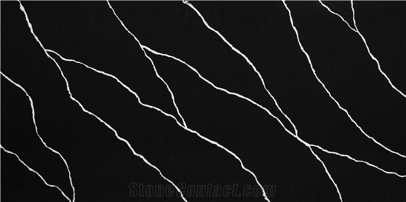 Calacatta Black Quartz Slabs From Vietnam Factory