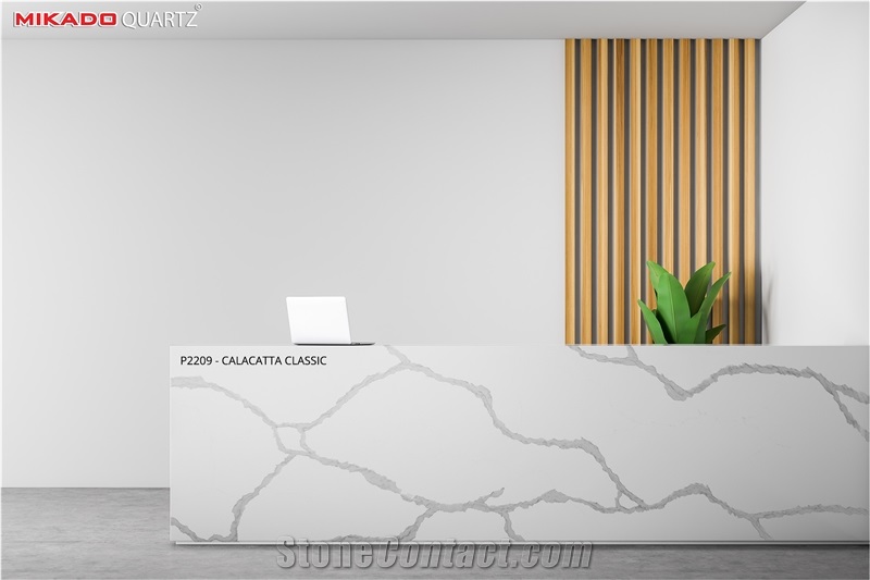Calacatta Classic Quartz Slabs From Vietnam Factory