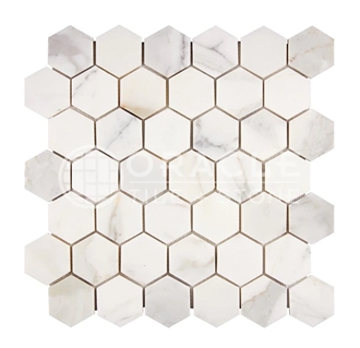 Calacatta Gold Italian Marble 2" X 2" Hexagon Mosaic Tiles Calacatta Gold Italian Marble 2" X 2" Hexagon Mosaic Tiles