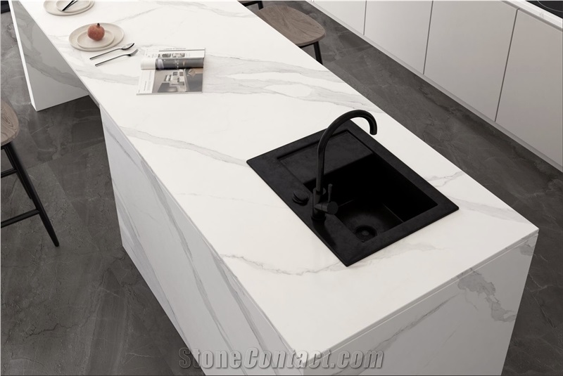 Glazed Calacatta Sintered Stone Kitchen Countertop