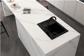 Glazed Calacatta Sintered Stone Kitchen Countertop