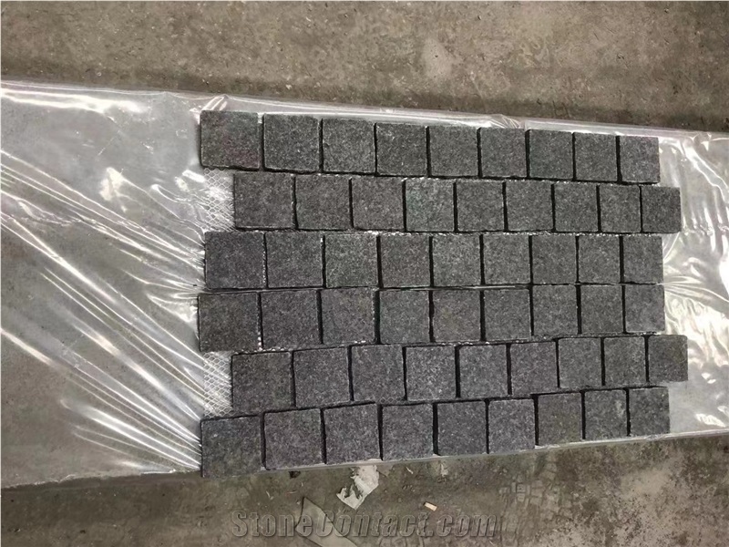 Original G684 Raven Black Granite Mesh Cobble Stone Pavers