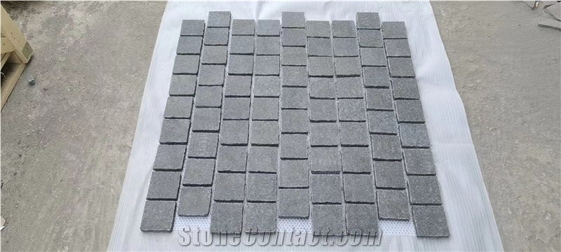 Original G684 Raven Black Granite Mesh Cobble Stone Pavers