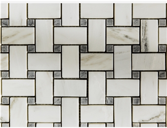 Alabama White Marble Basketweave With Grey Dot Mosaic Iles Alabama White Marble Basketweave With Grey Dot Mosaic Iles