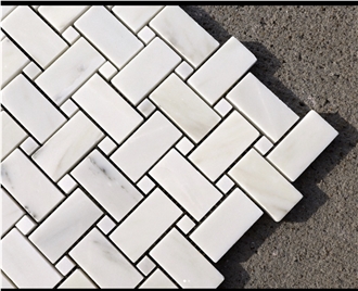 Alabama White Marble Basketweave With Grey Dot Mosaic Iles
