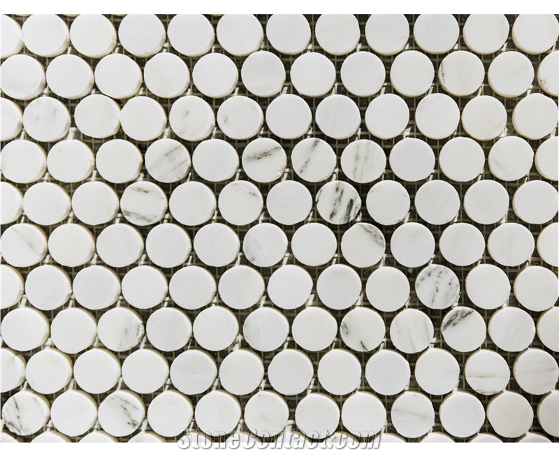 Alabama White Marble Penny Round Mosaic Tiles