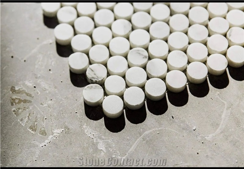 Alabama White Marble Penny Round Mosaic Tiles