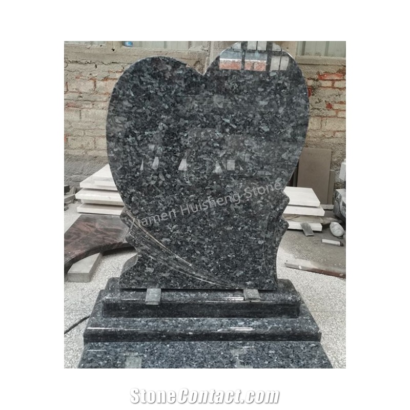 Blue Pearl Granite Heart  Tombstone