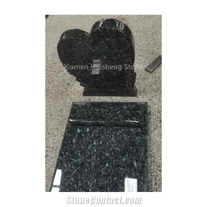 Blue Pearl Granite Heart  Tombstone