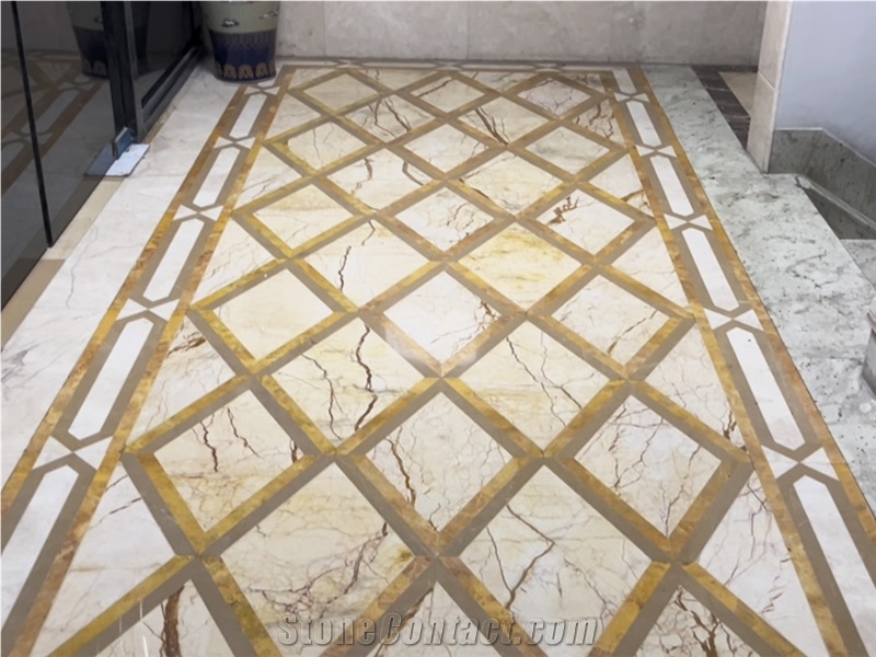 Sofitel Gold Marble Water Jet Carpet Medallions Pattern