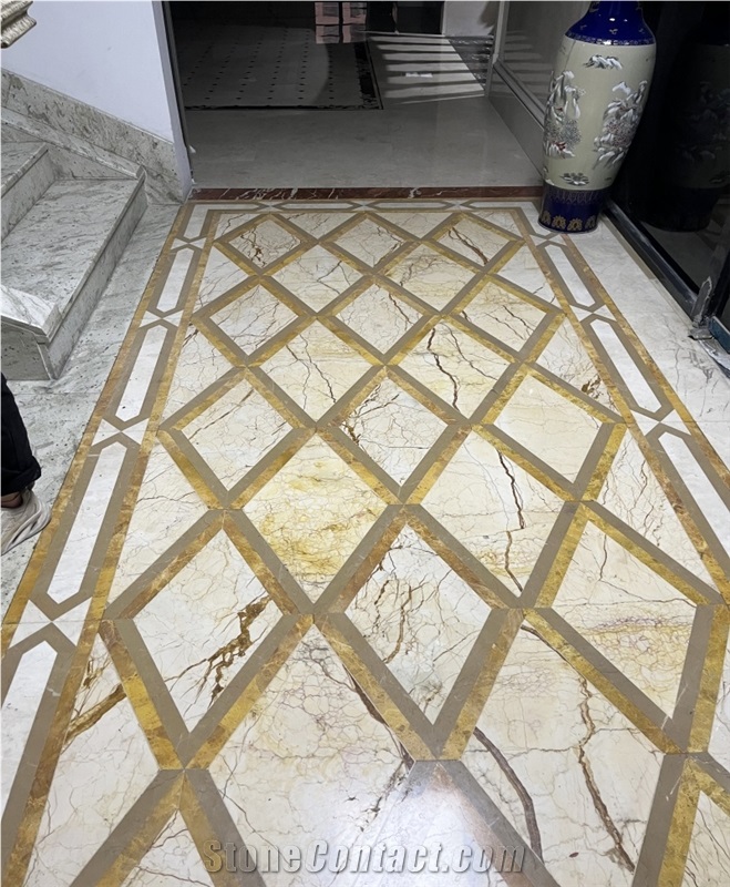Sofitel Gold Marble Water Jet Carpet Medallions Pattern