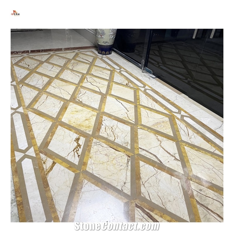 Sofitel Gold Marble Water Jet Carpet Medallions Pattern