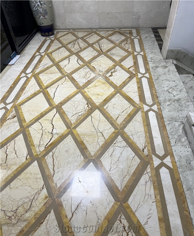 Sofitel Gold Marble Water Jet Carpet Medallions Pattern