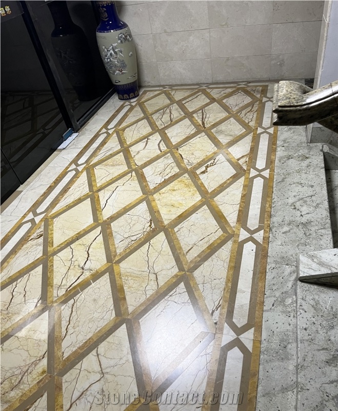 Sofitel Gold Marble Water Jet Carpet Medallions Pattern