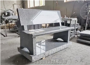 Outdoor Granite Benches Grey Color With Backrest Table Set