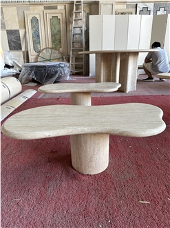 Elyse Travertine Coffee Table With Cylinder Pedestal Base