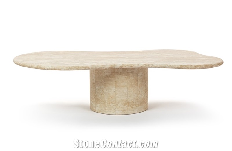 Elyse Travertine Coffee Table With Cylinder Pedestal Base