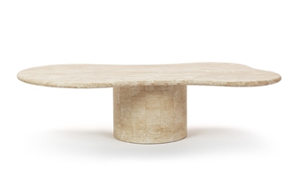 Elyse Travertine Coffee Table With Cylinder Pedestal Base
