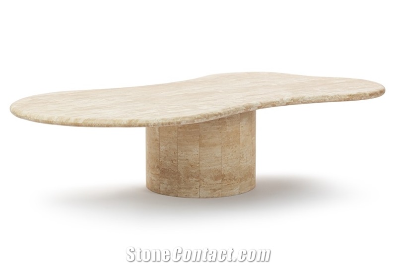 Elyse Travertine Coffee Table With Cylinder Pedestal Base
